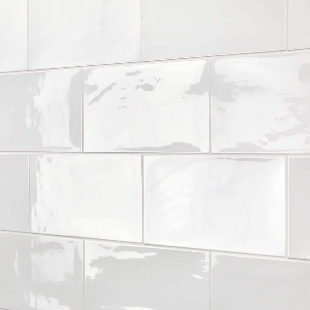 Antigua White Polished Ceramic Subway Wall Tile, 5" x 10"