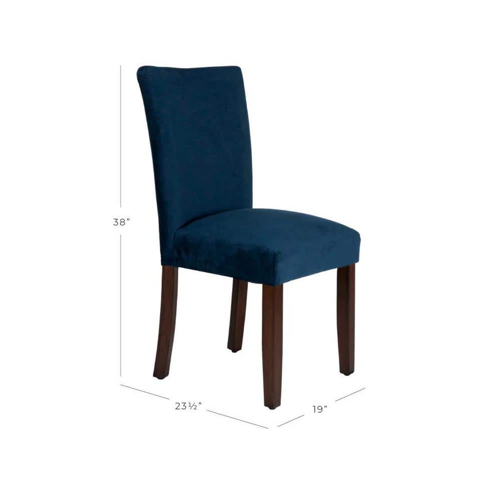Navy Velvet Upholstered Parsons Side Chair with Wood Legs