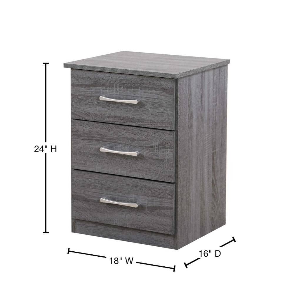 Boston Gray 3-Drawer Solid Wood Nightstand