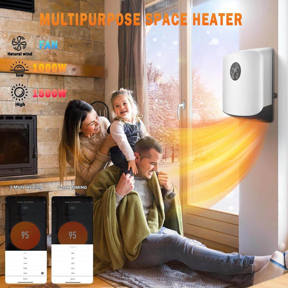 Silver Ceramic Wall-Mounted Heater with WiFi and Thermostat