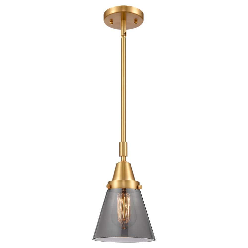 Cone 100-Watt 1-Light Satin Gold Standard Mini Pendant Light Smoked Glass Shade price history on PriceWatchPro