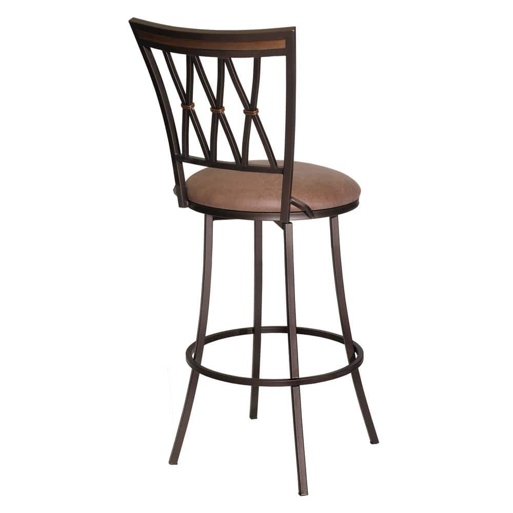 Camel Brown Swivel Metal Barstool with Leather Seat