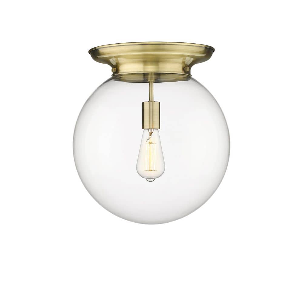 Beacon 14 in. 1-Light Antique Brass Art Nouveau Flush Mount with Clear Glass Shade price history on PriceWatchPro