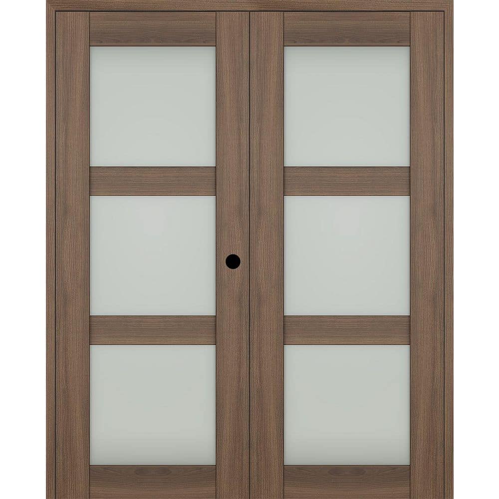 Avon 3 Lite N 56 in. x 80 in. Left Active 3-Lite Frosted Glass Pecan Nutwood Wood Composite Double Prehung French Door price history on PriceWatchPro