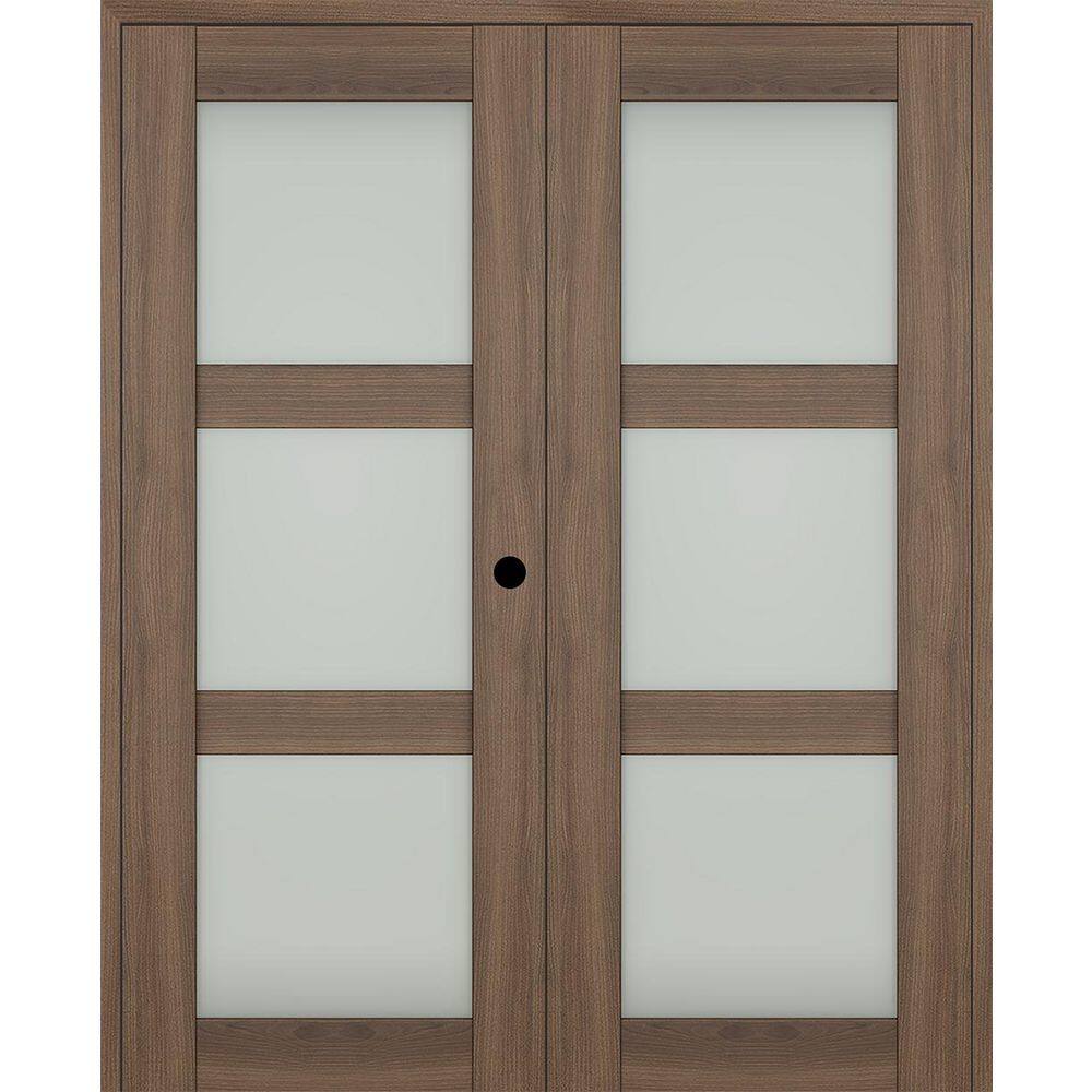 Avon 3 Lite N 72 in. x 80 in. Left Active 3-Lite Frosted Glass Pecan Nutwood Wood Composite Double Prehung French Door price history on PriceWatchPro