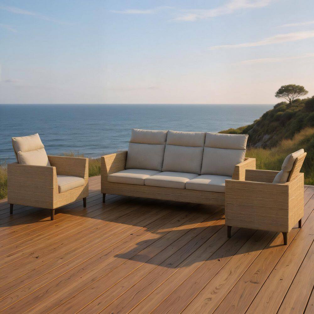 Lucero 3-Piece Synthetic Wicker Patio Sofa Set with Cushions, Seating Capacity: 5