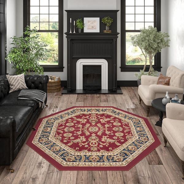 Sensation Border Red 6OCT Octagon ft. Indoor Area Rug