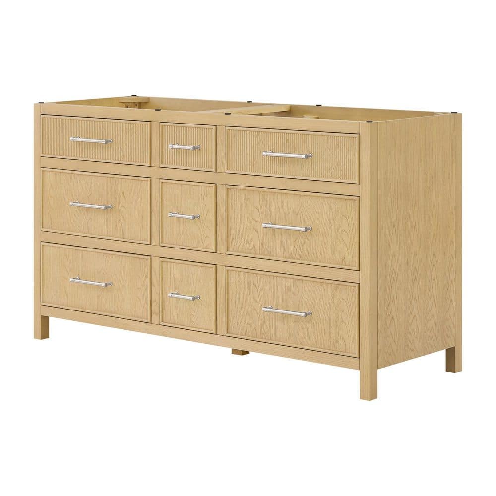 Isola 59 in. Freestanding Bath Vanity Cabinet without Top in Scandinavian Oak with Brushed Nickel Trim