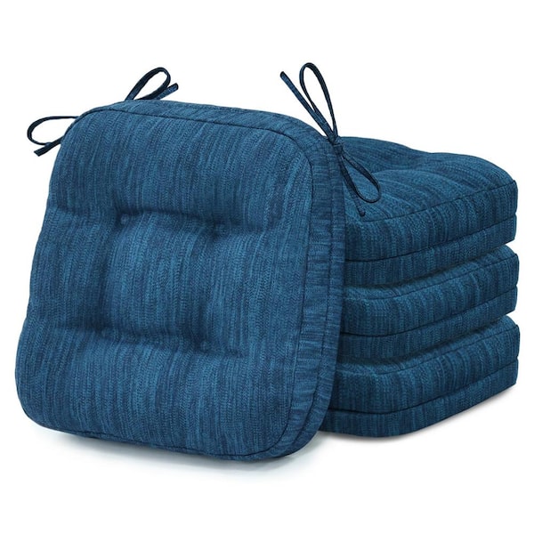 Angel Sar 16 in. x 16 in. x 3.5 in. Square Outdoor Non-Slip Memory Foam Seat Cushions with Ties for Dining Chairs, Blue (4-Pack)