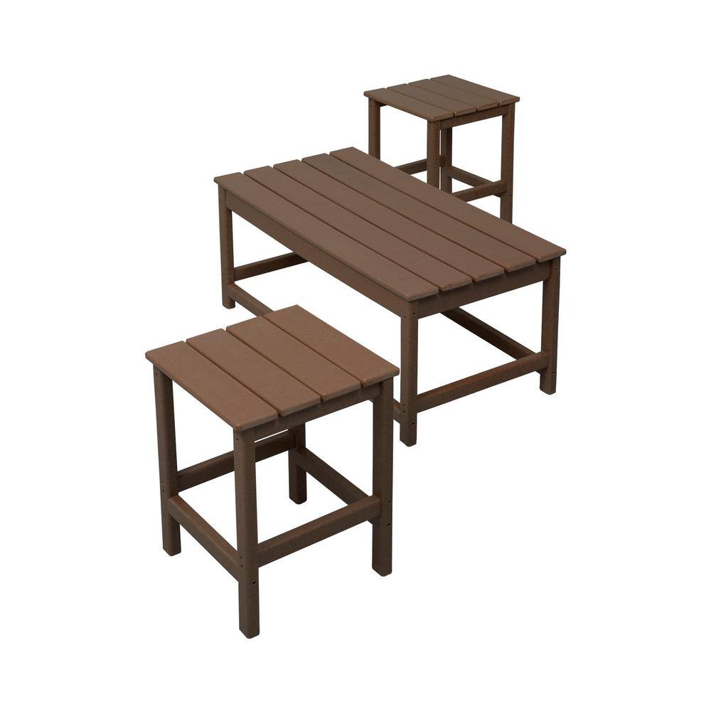 Rustic High-Density Polyethylene 3-Piece Coffee Table Set, Dark Brown