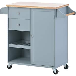 Grey Blue Wood 41.3 in. Kitchen Island with Spice Rack, Towel Rack and Two Drawers