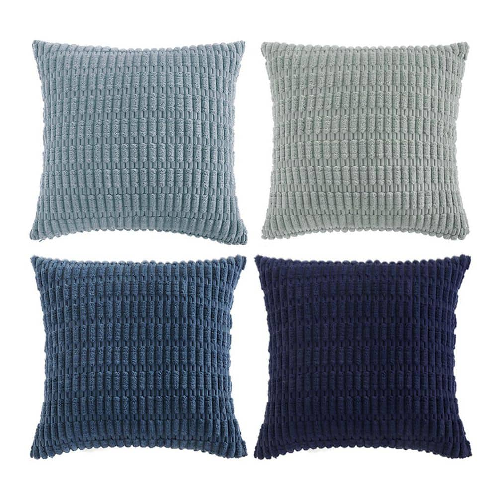 Blue Striped Bohemian Farmhouse Throw Pillow Covers, 18x18 Inch, Set of 4, Corduroy Decorative Pillow Covers price history on PriceWatchPro