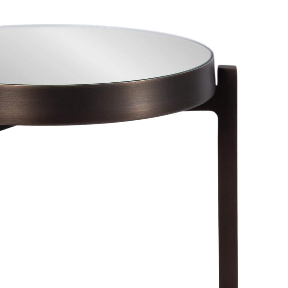 Bronze Metal Mirrored Round Drink Table, 9 x 9 x 23