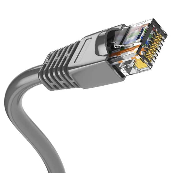 Syston Cable Technology 150 ft. Gray CMR Cat 5e 350MHz 24AWG Solid Bare Copper Ethernet Network Wire Data Cable - RJ45 Plug Heat Resistant