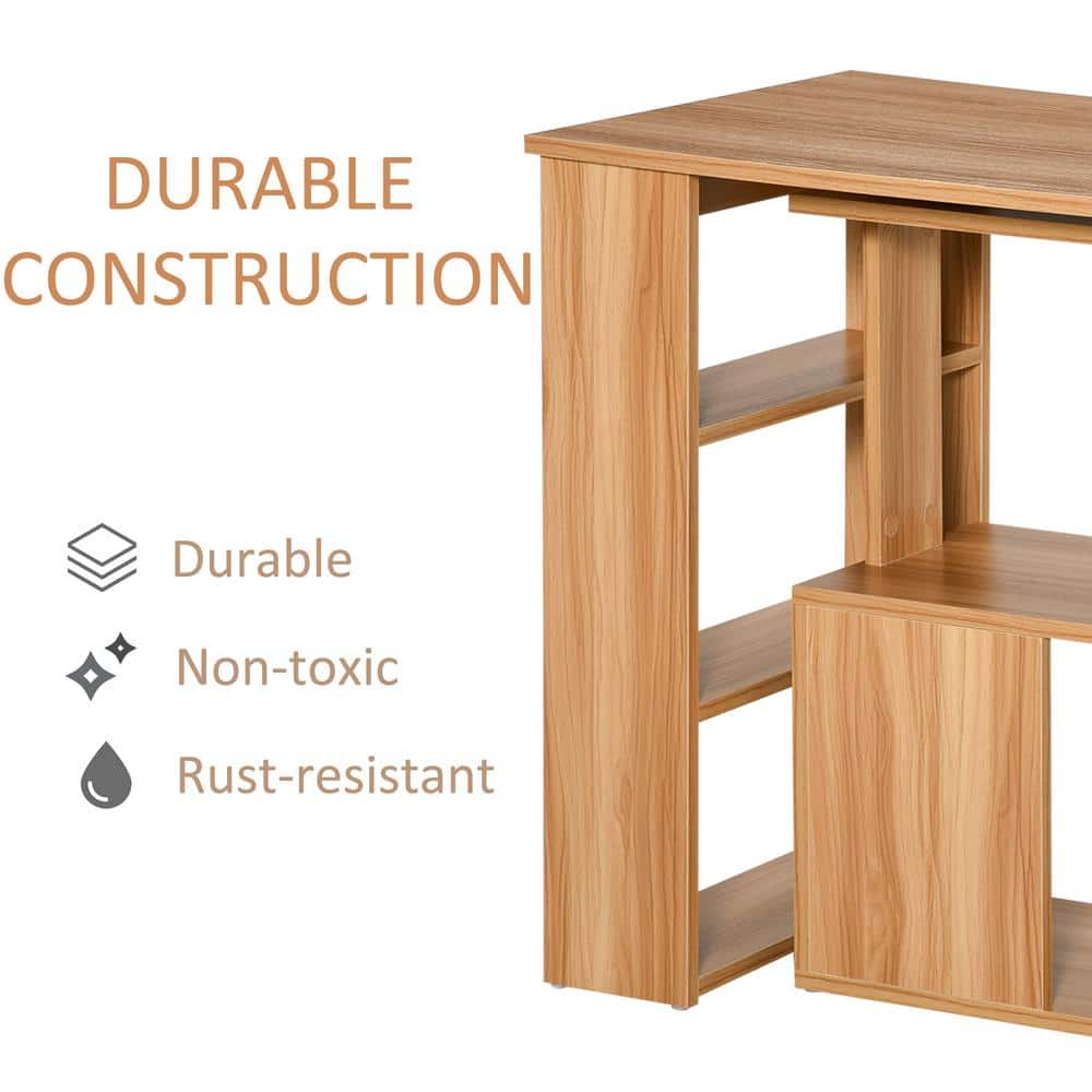 Modern Maple L-Shaped Rotating Corner Desk with Shelves