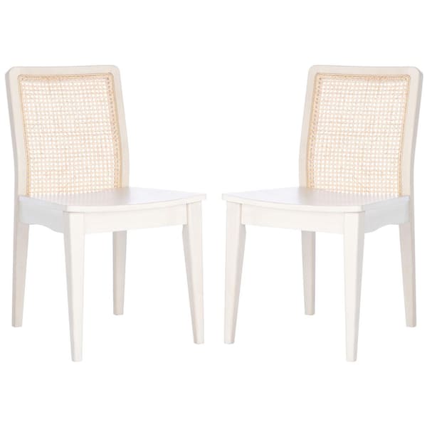SAFAVIEH Benicio White/Natural 18.46 in. Wood Dining Chair Set of 2