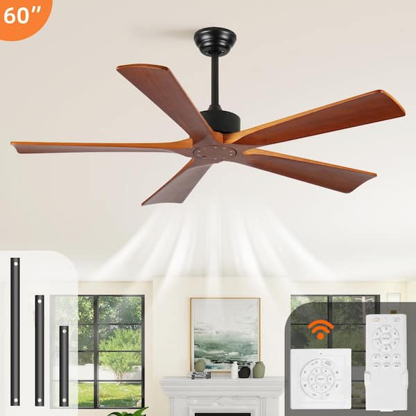 60 in. Solid Wood Standard Ceiling Fan No Light Quiet Reversible DC Motor 6-Speed Remote Timer Down Rod Mount