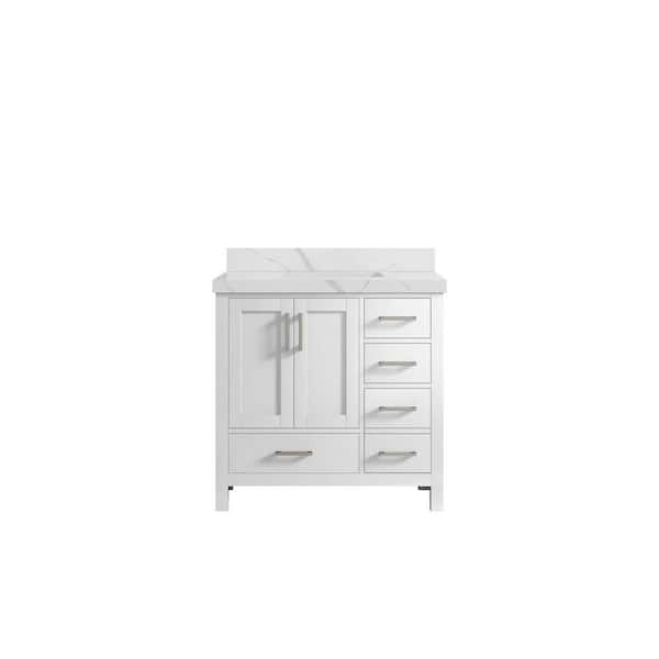 Willow Collections Malibu 36 in. W x 22 in. D x 36 in. H Single Sink Bath Vanity Center in White with 2 in. Calacatta Quartz Top