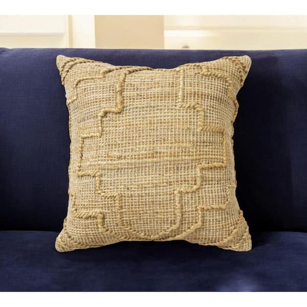 HomeRoots Natural Damask Polyester 22 in. x 22 in. Throw Pillow
