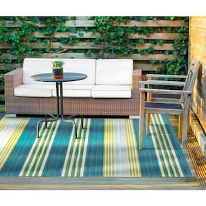 Sun N Shade Green/Teal 5 ft. x 8 ft. Geometric Contemporary Indoor/Outdoor Area Rug