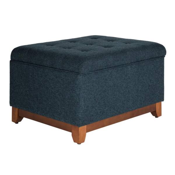 Benjara Blue and Brown Polyester Rectangle Accent Ottoman Medium