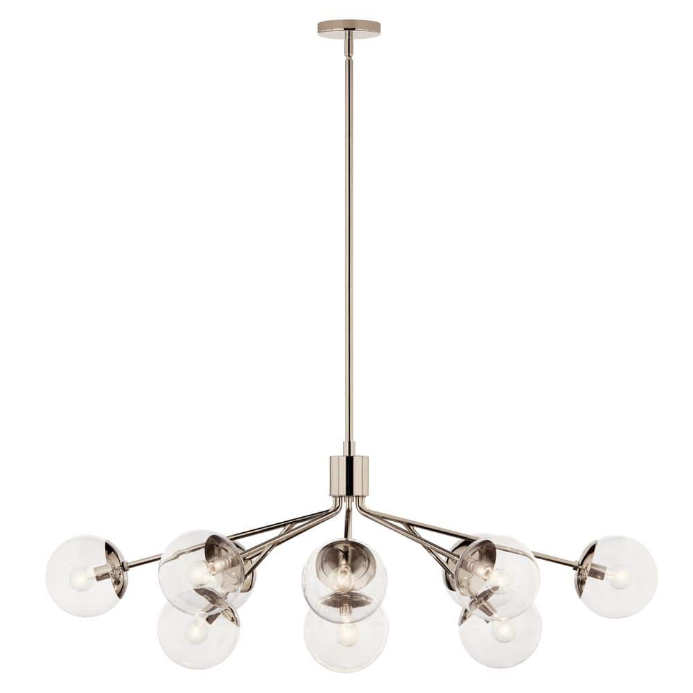 Polished Nickel 12-Light Chandelier with Clear Glass Shades