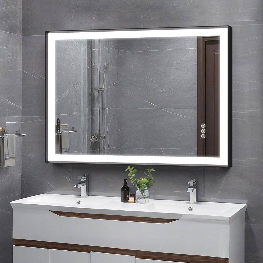 48 in.W x 32 in.H Rectangular Black Aluminum Framed Anti Fog LED Lighted Modern Wall Bathroom Vanity Mirror in Tempered price history on PriceWatchPro
