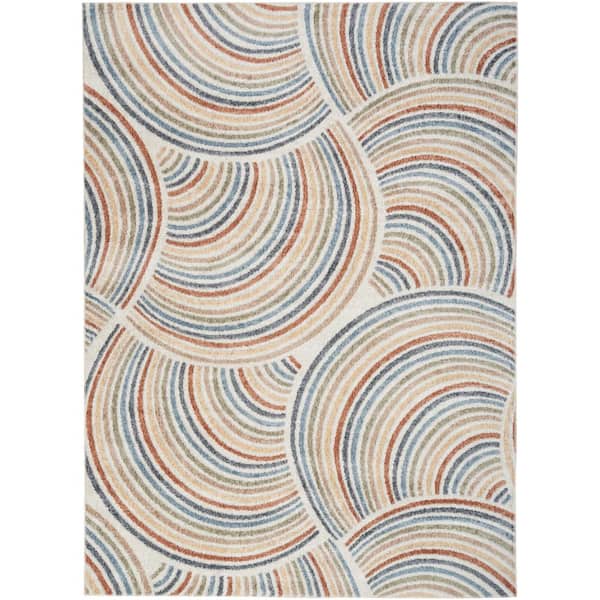 Nourison Astra Machine Washable Ivory/Multi 7 ft. x 9 ft. All-Over Design Contemporary Area Rug
