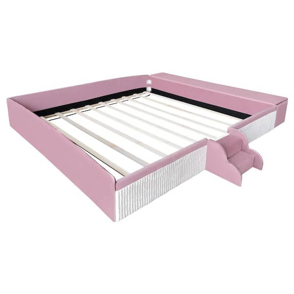 Harper & Bright Designs Velvet Pink and White Wood Frame King Size