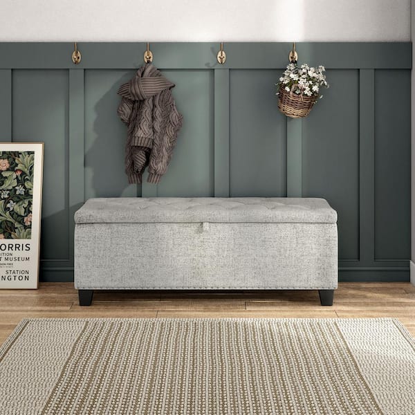 Furniture of America Cole Linen Off White 48 in. Upholstered Bedroom Bench with Storage EC BN2402IV
