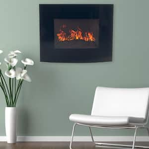 26 in. Glass Panel Wall Mount Electric Fireplace and Remote in Black