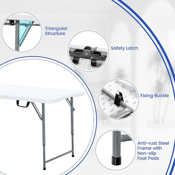 Costway Folding Metal Table Portable Bi-Fold Picnic Dining