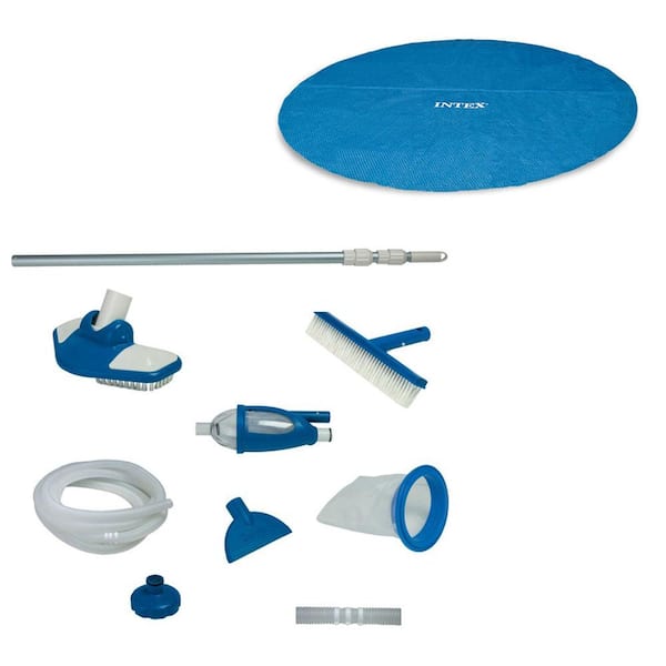 18 ft. L x 18 ft. W Round Easy Set Solar Cover for Above Ground Pool and Deluxe Pool Maintenance Kit with Vacuum