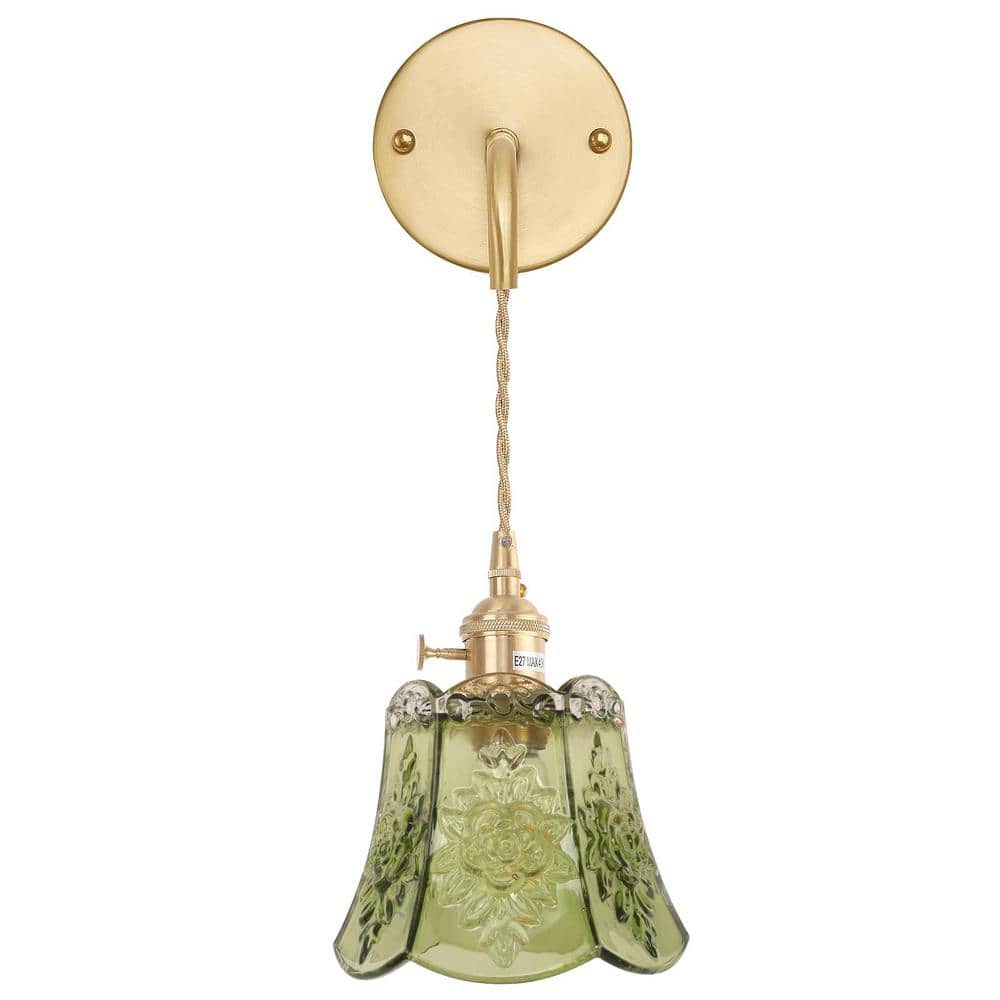 Retro 4.72 in. 1 Light Gold Vintage Smart Home Wall Sconce with Rose Green 