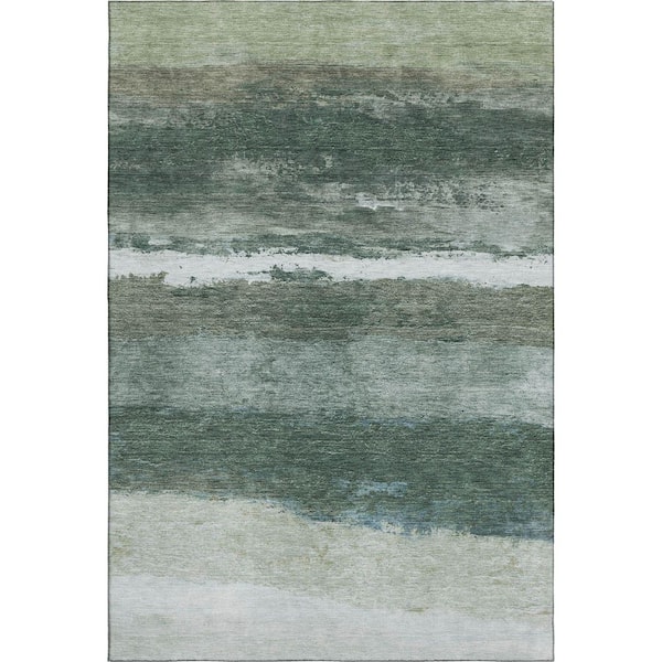 Mayfield Premium Machine Washable Abstract AMF2169 Aloe 9 ft. x 12 ft. Area Rug