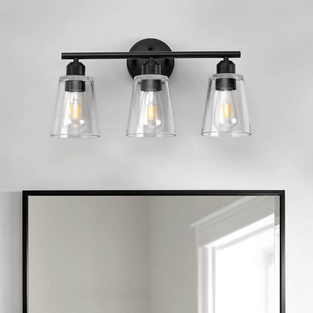 19-in. 3-light Black Vanity Light with tapered clear glass shade, And Compatible with dimmer switches price history on PriceWatchPro