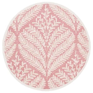 Capri Pink/Ivory 5 ft. x 5 ft. Geometric Leaf Round Area Rug
