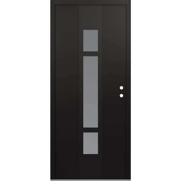 A9 36 in. x 80 in. Black P Left-Hand/Inswing Frosted Glass Black/White Steel Prehung Front Door