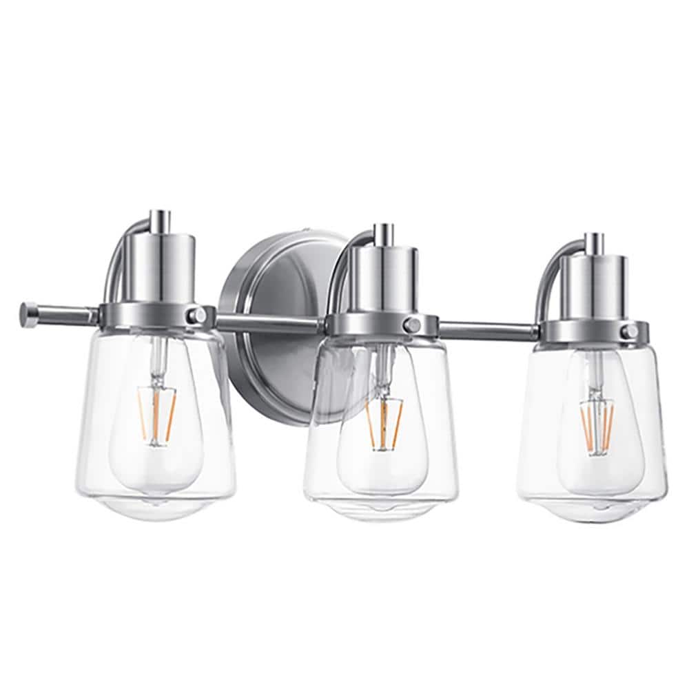 19.68 in. 3-Lights Silver Vanity Light Bathroom Light Fixtures with Clear G