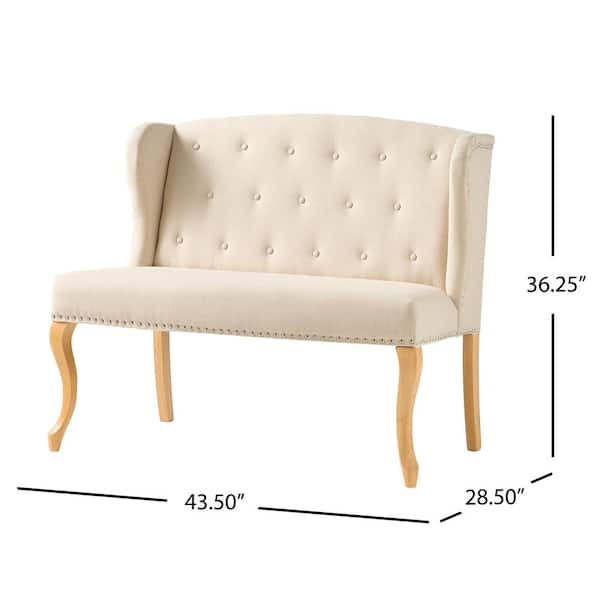 Noble House Adrianna 43.5 in. Natural Plain Button Tufted Polyester  2-Seater Wingback Loveseat with Nailheads 1207 - The Home Depot