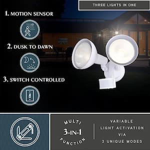 White Motion Sensor Dusk to Dawn Outdoor Security Flood Light - 240-Degree Range - 85 Ft