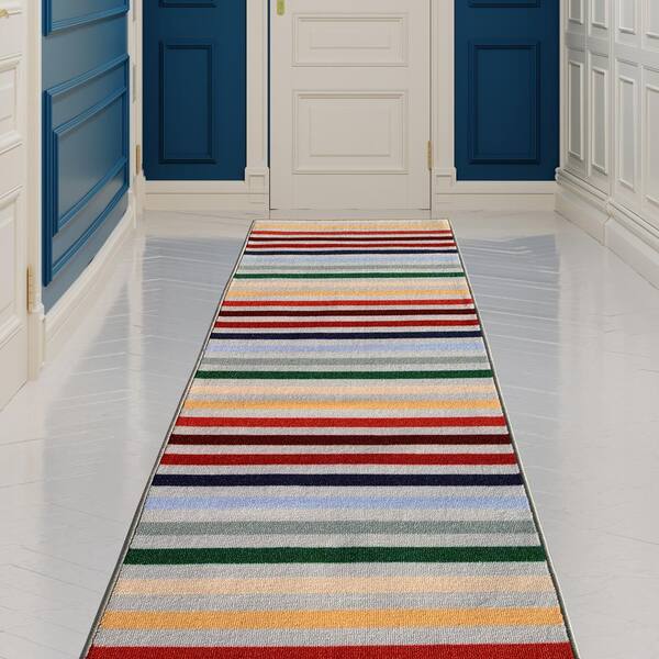 Stripes Abstract Rainbow Cut to Size Multicolor 26 Width x Your Choice Length Custom Size Slip Resistant Runner Rug