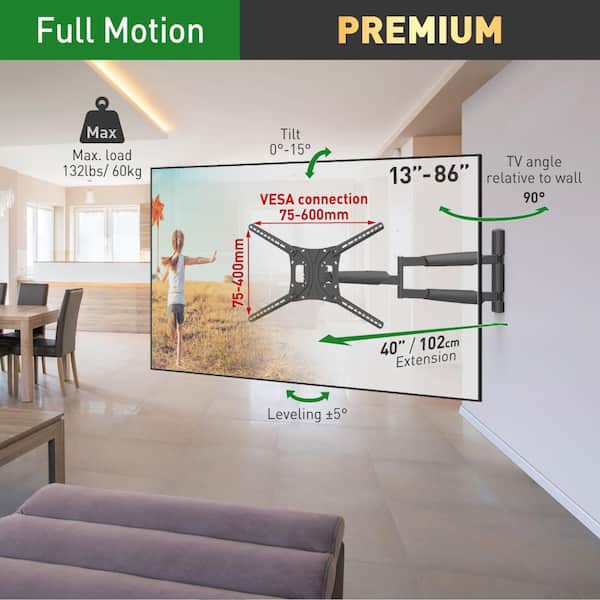 Barkan 13 - 83 in. Full Motion - 4 Movement Extra Long TV Wall Mount Black Extremely Extendable Cable Management