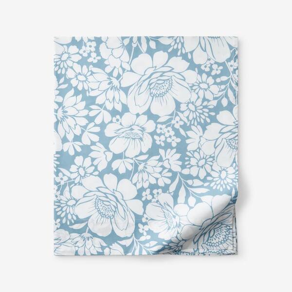 The Company Store Company Cotton Epic Bloom Smoke Blue Cotton Percale Full Flat Sheet