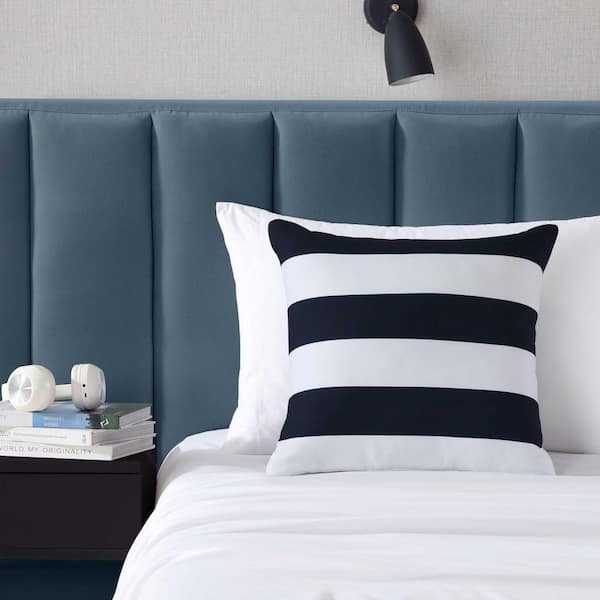 Sailor Stripe 1-Piece Navy Blue Microfiber 18 in. x 18 in. Decorative Pillow