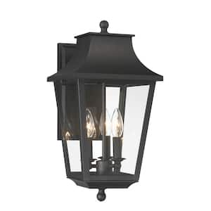 Altimeter 18.5 in. Sand Black Outdoor Hardwired Lantern Wall Sconce with Clear Glass Shades and No Bulbs Included