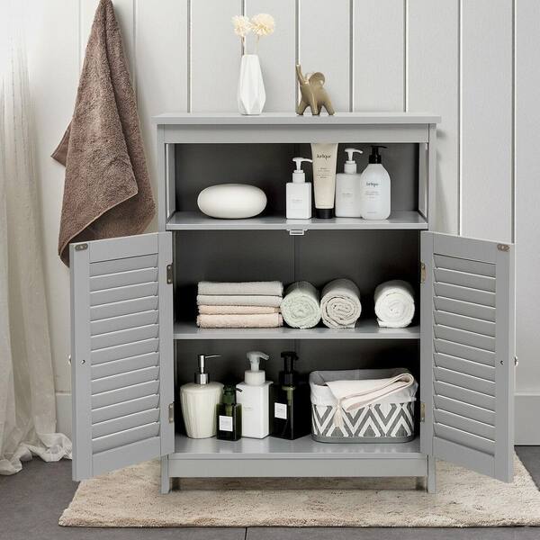 Wood Freestanding Bathroom Storage Cabinet with Double Shutter