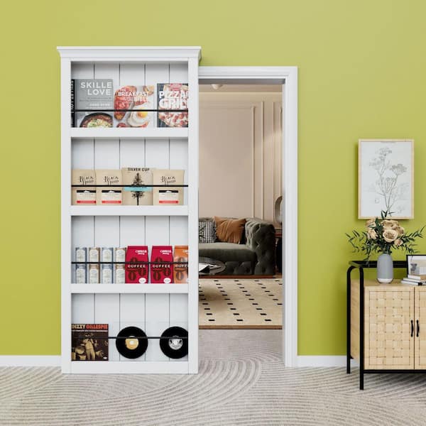 36 in. x 84 in. Decorative Cover White Primed Composite MDF Shelves Sliding Barn Door with Hardware Kit and Soft Close