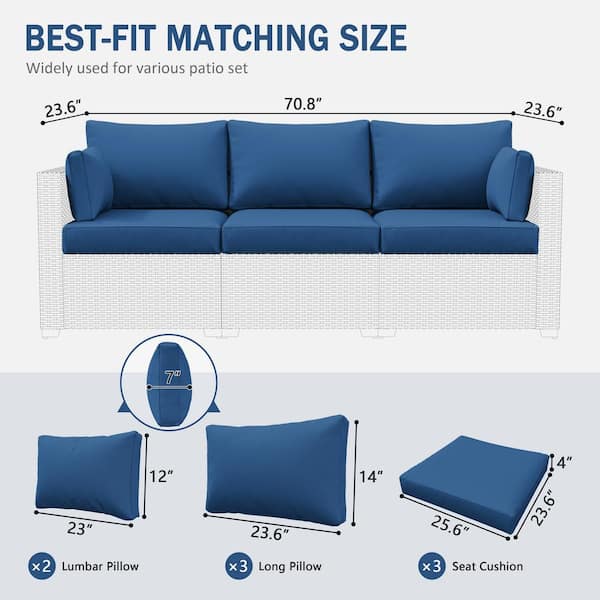 25.6 in. x 23.6 in. x 4 in. (8-Piece) Deep Seating Outdoor Lounge Chair Sofa Cushion with Lumber Pillow Cushion Blue