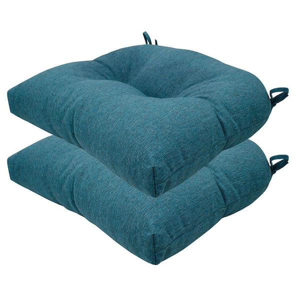 Honeycomb Outdoor Tufted Dining Seat Cushion Textured Solid Teal (Set of 2)